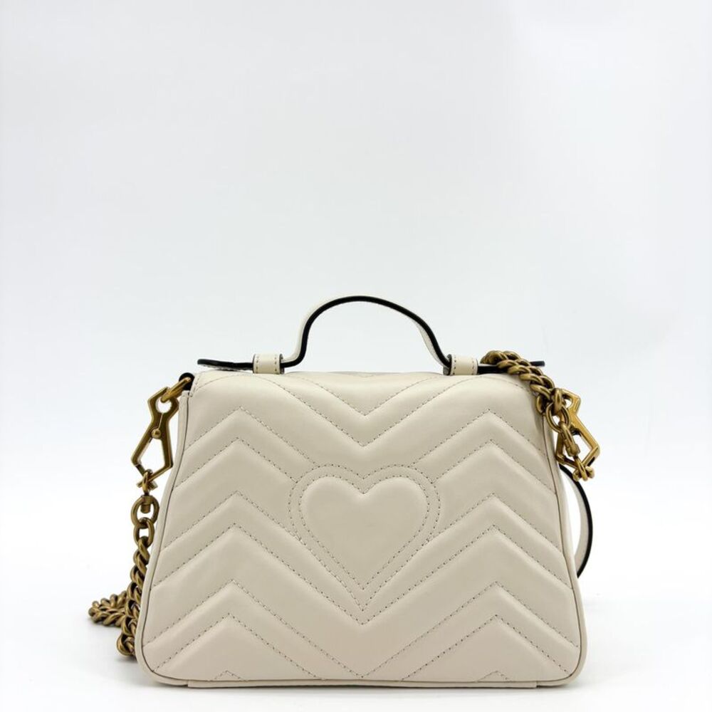 Gucci Gg Marmont Top Handle Flap Matelasse Leather White Leather Handbag - Picture 2 of 16